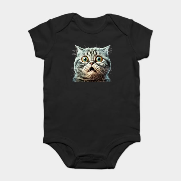 Funny Scared Cat Face, Cat Lover, Scaredy Cat Baby Bodysuit by logiamerch